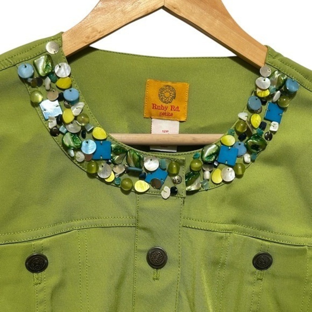 Ruby Rd Green Embellished‎ Jacket Beaded Collar Statement Artwear Career Chic